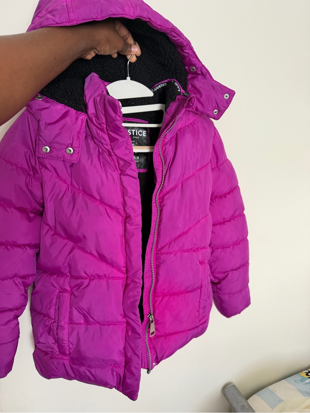 Justice Girls Magenta Hooded Quilted Puffer Jacket